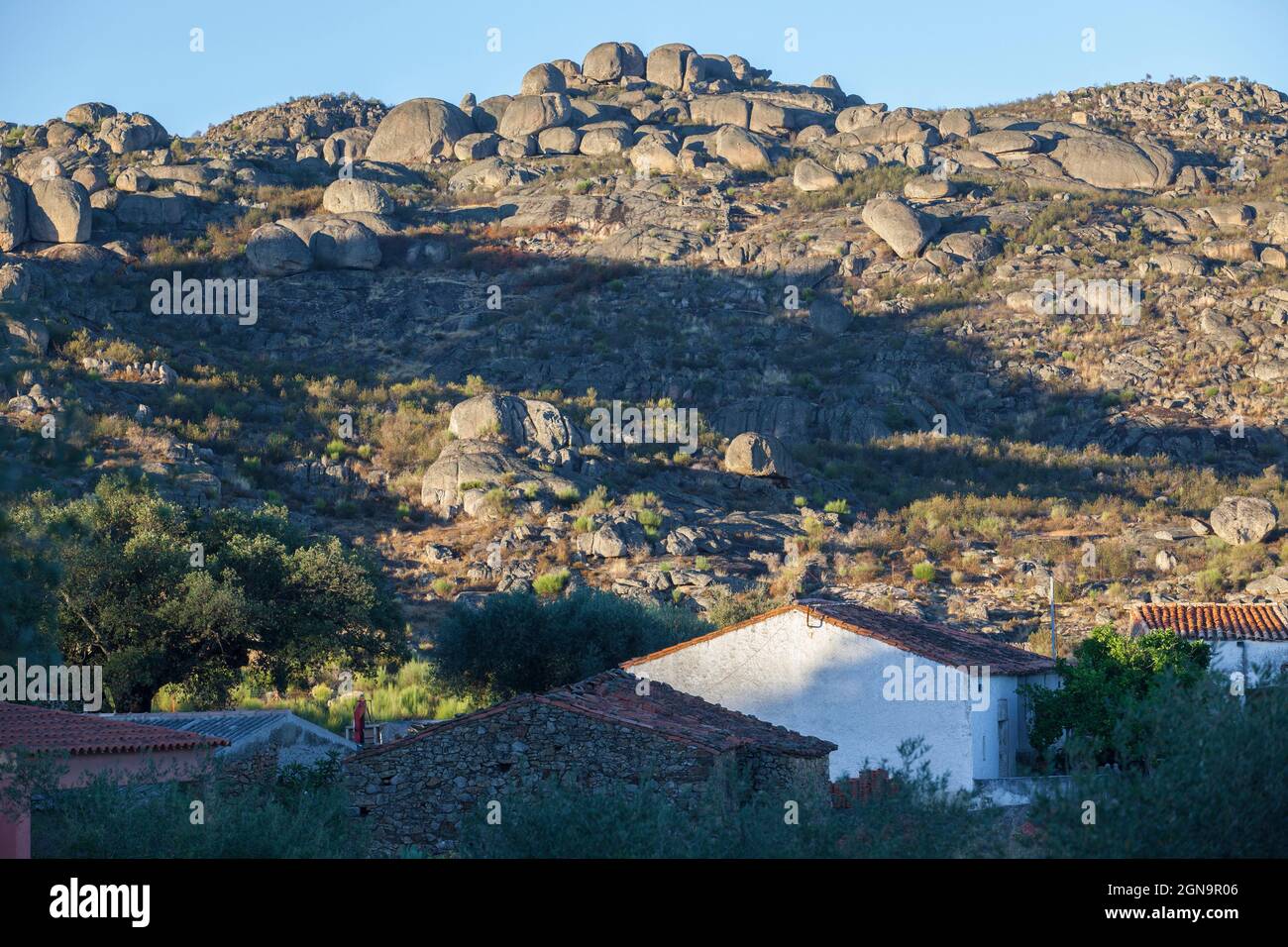 Berrocal de la Data, unique granitic landscape declared as Natural Monument. Valencia de Alcantara, Caceres, Extremadura, Spain Stock Photo
