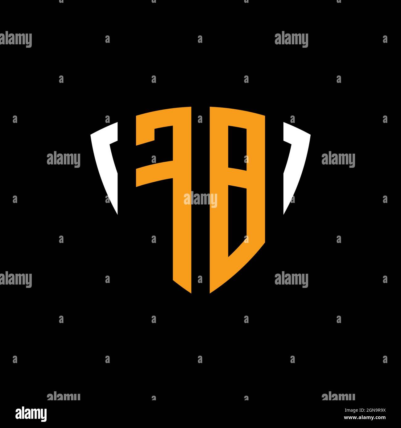 FB logo with shield white orange shape design template isolated on black background Stock Vector