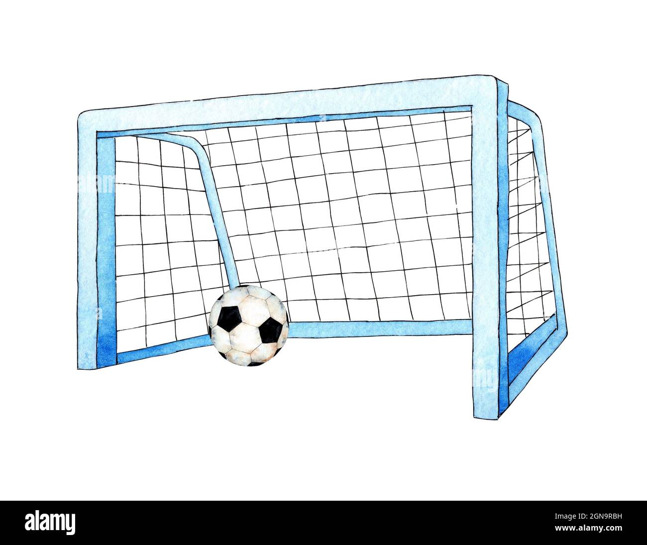 Watercolor Illustrations Of Soccer Goal And Ball Sports Equipment Barbell Crossbar Net Football Championship Goals And Free Kicks Isolated Over Stock Photo Alamy