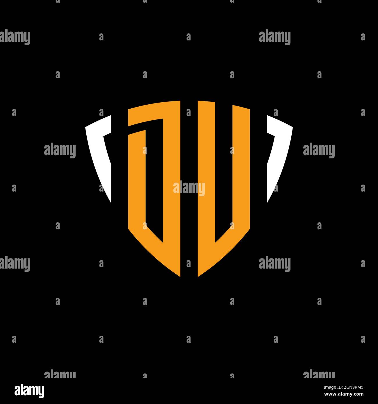 DU logo with shield white orange shape design template isolated on black background Stock Vector