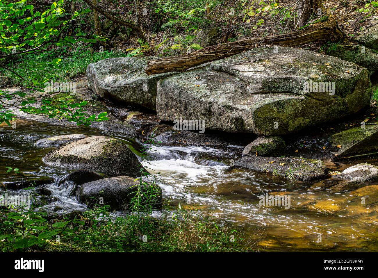 water flowing over rocks at willard brook state forest in townsend ...