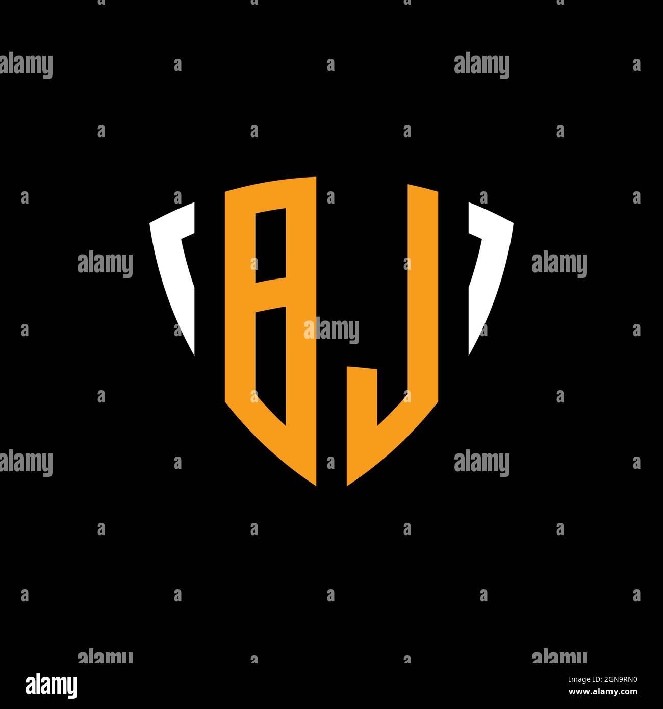 BL logo with shield white orange shape design template isolated on black background Stock Vector