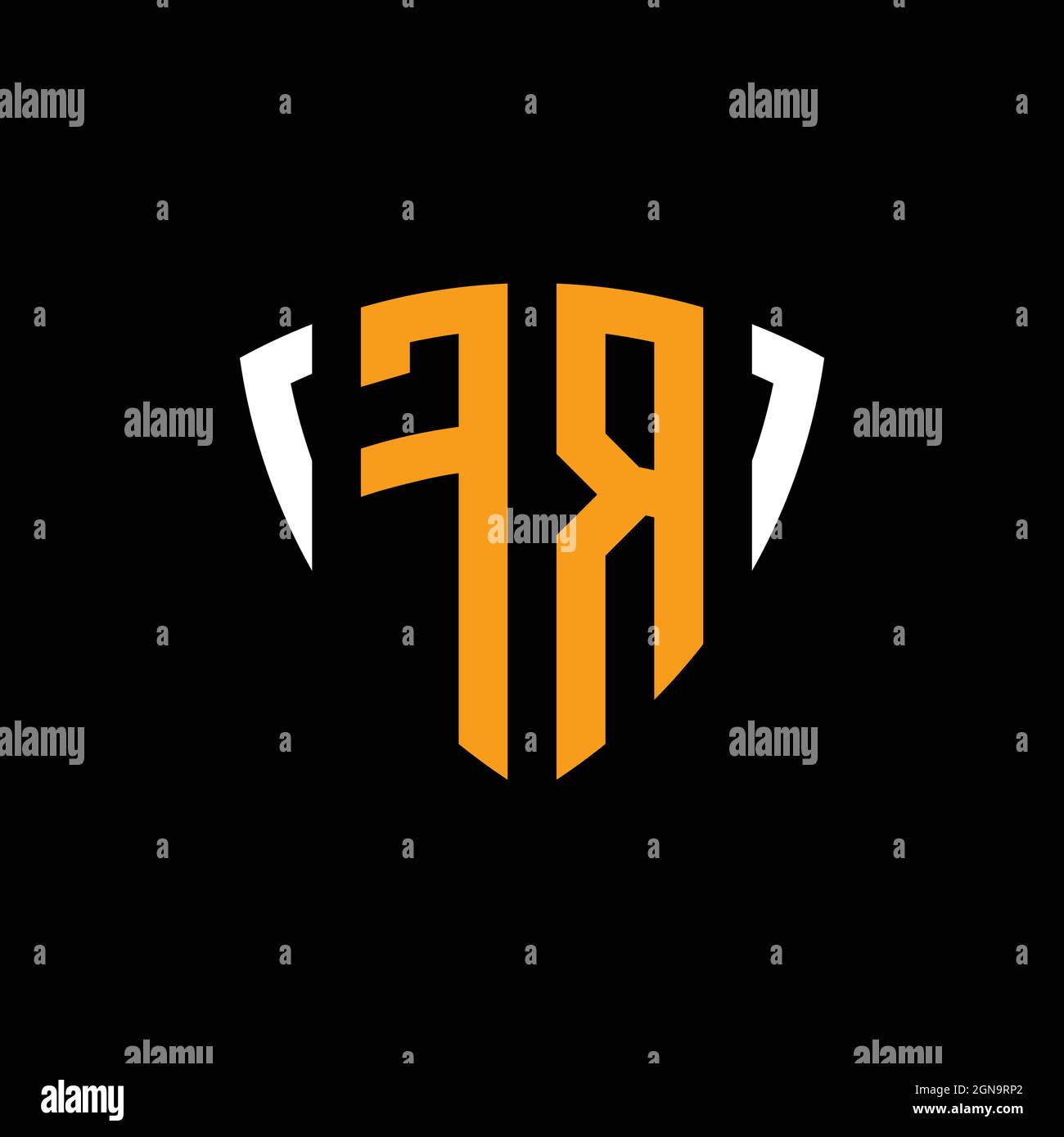 FR logo with shield white orange shape design template isolated on black background Stock Vector