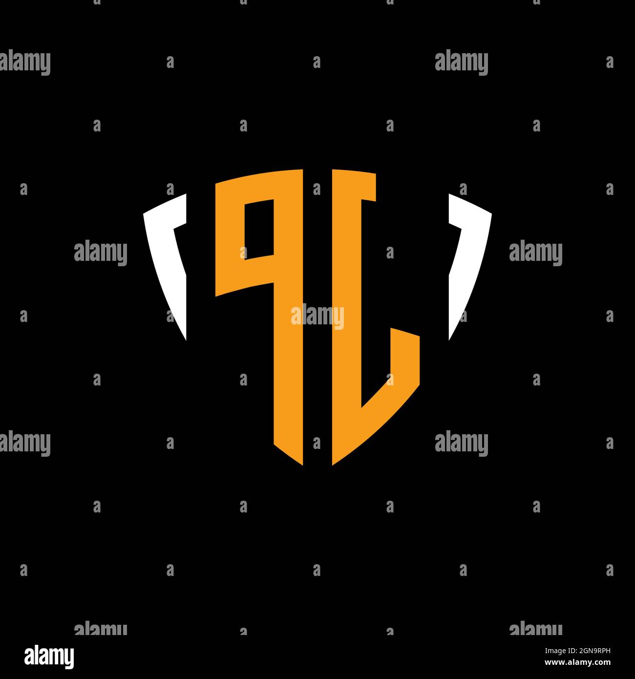 PJ logo with shield white orange shape design template isolated on black backgroundPJ logo monogram design template Stock Vector