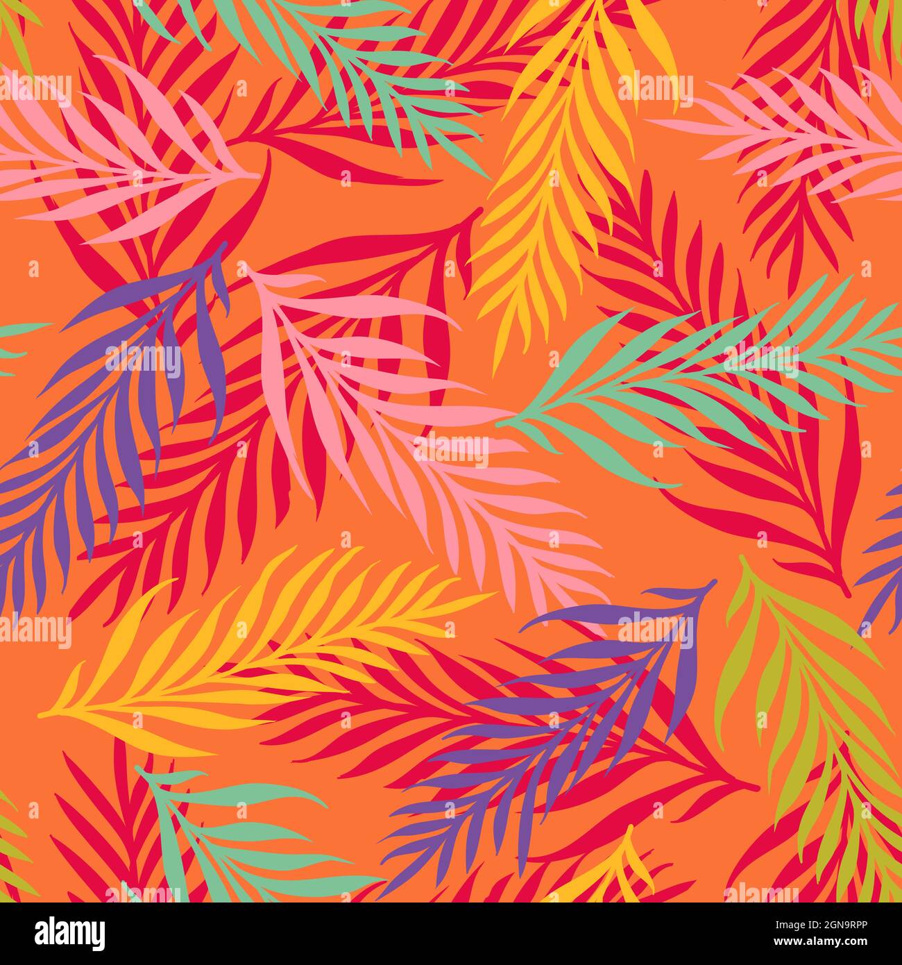 Vector seamless tropical pattern with exotic leaves. Vector floral pattern with tropical plants. Colorful leaves. Stock Vector