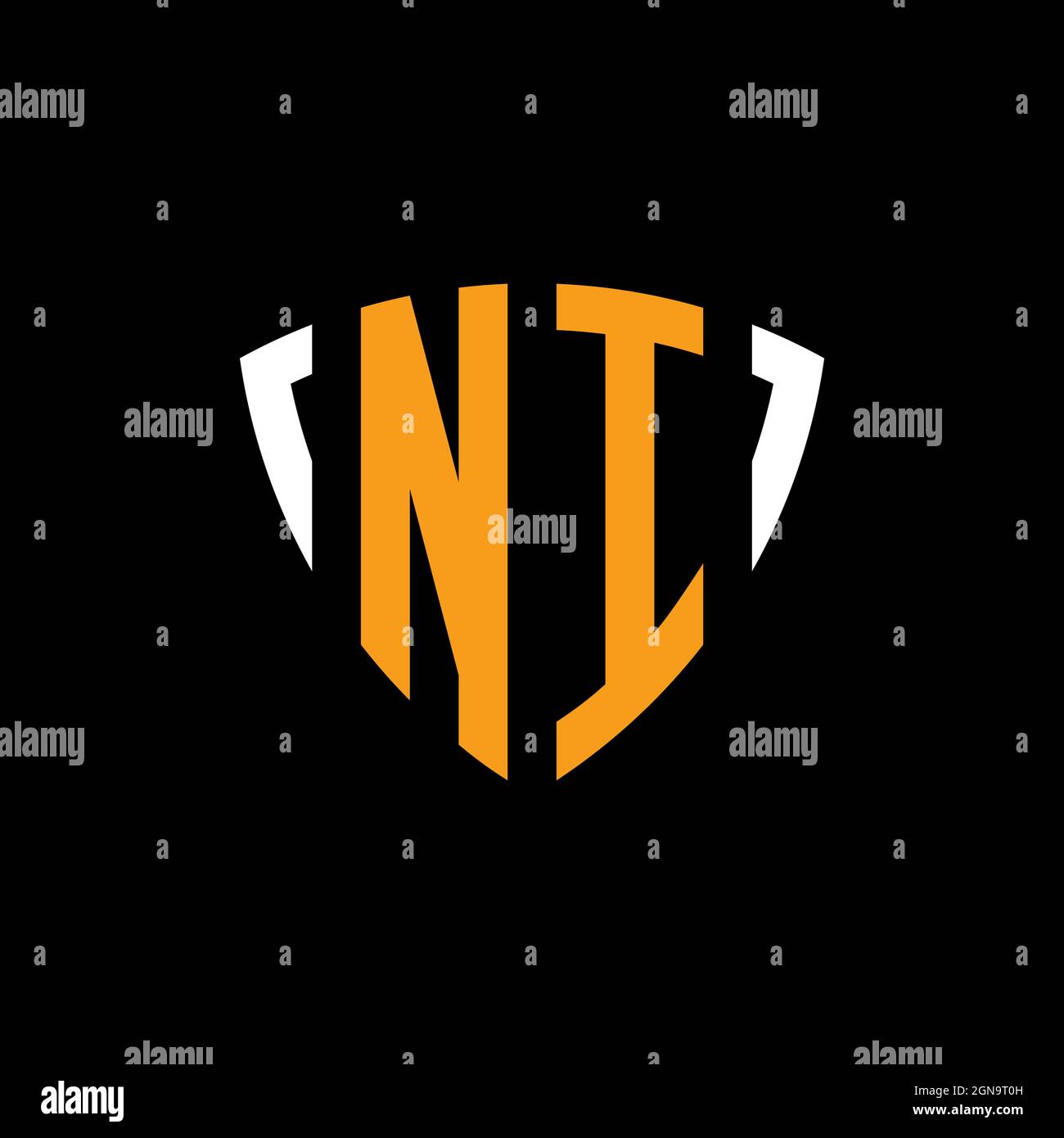 NI logo with shield white orange shape design template isolated on