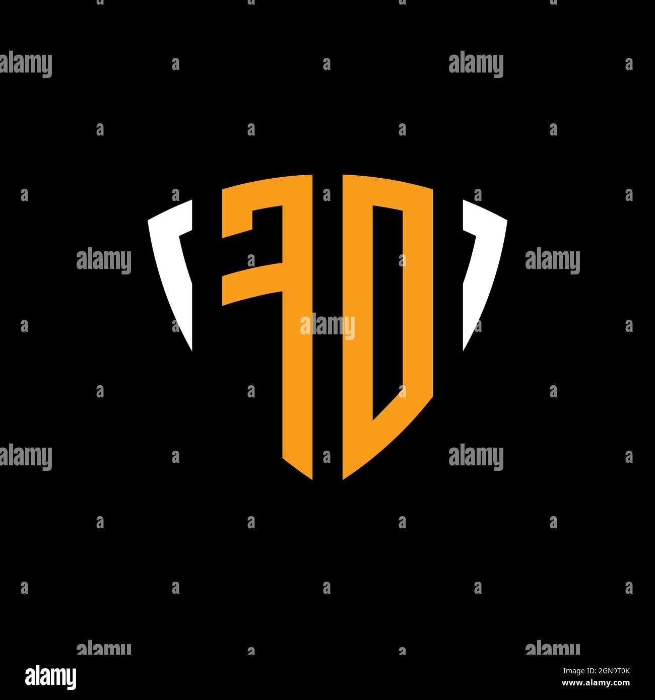 FO logo with shield white orange shape design template isolated on black background Stock Vector