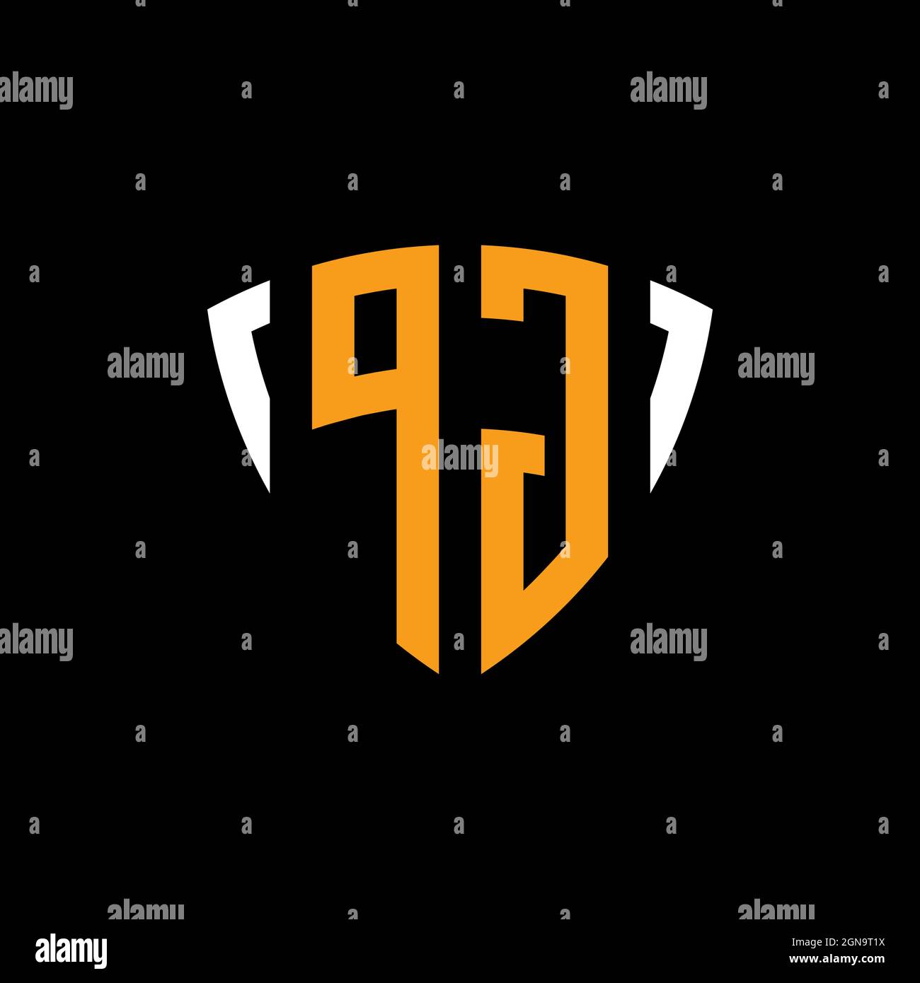 PG logo with shield white orange shape design template isolated on black background Stock Vector