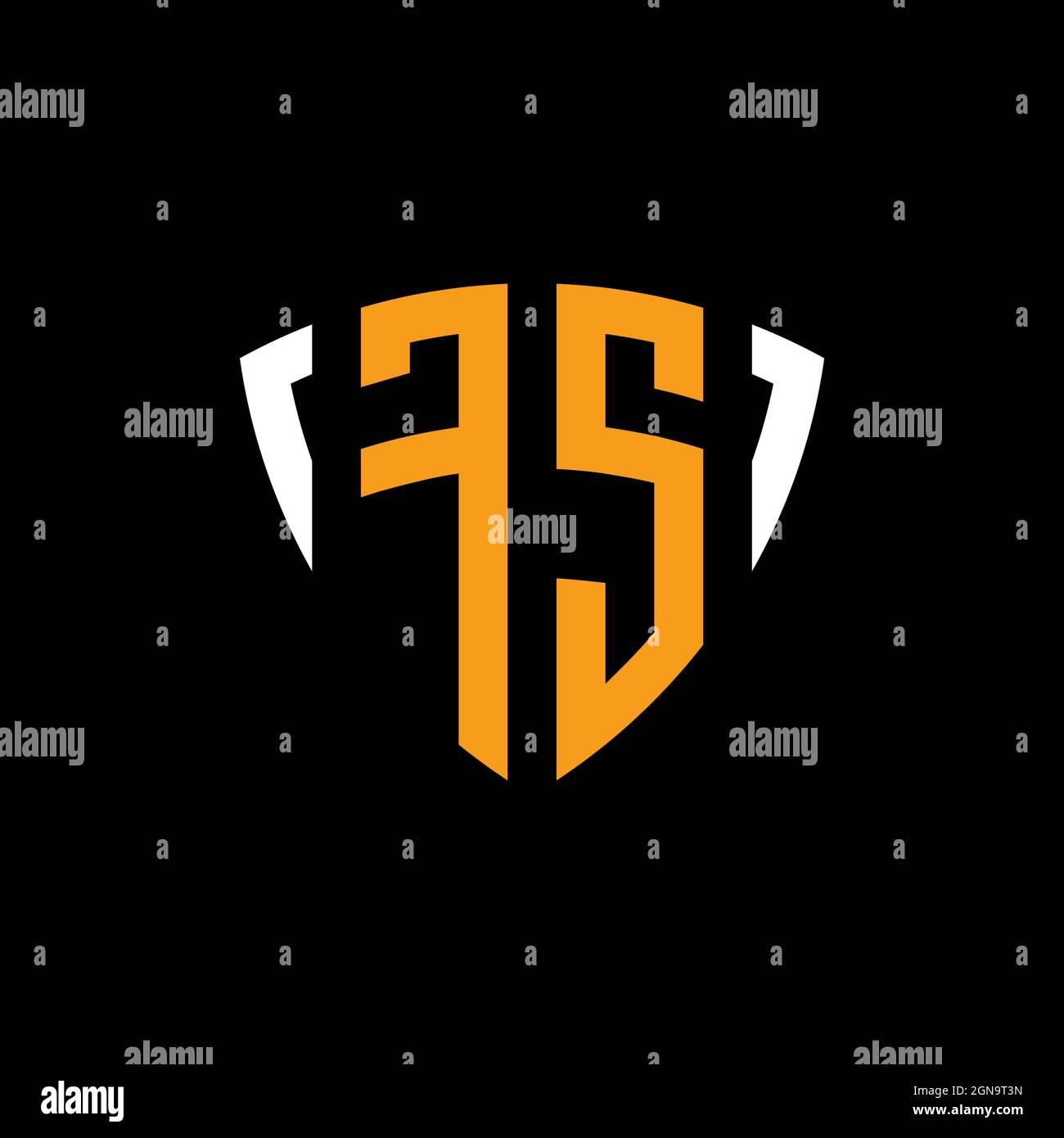FS logo with shield white orange shape design template isolated on black background Stock Vector