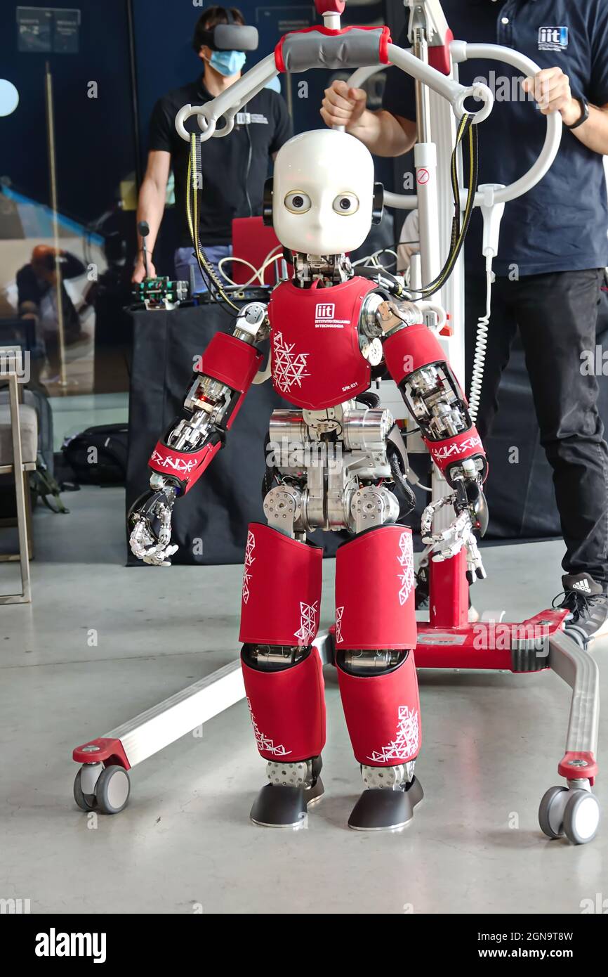 iCub, the small humanoid created by the Italian Institute of Technology. Genoa, Italy - September 2021 Stock Photo