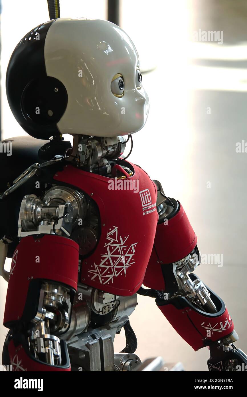 iCub, the small humanoid created by the Italian Institute of Technology. Genoa, Italy - September 2021 Stock Photo