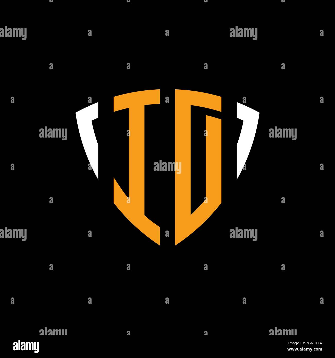ID logo with shield white orange shape design template isolated on black background Stock Vector