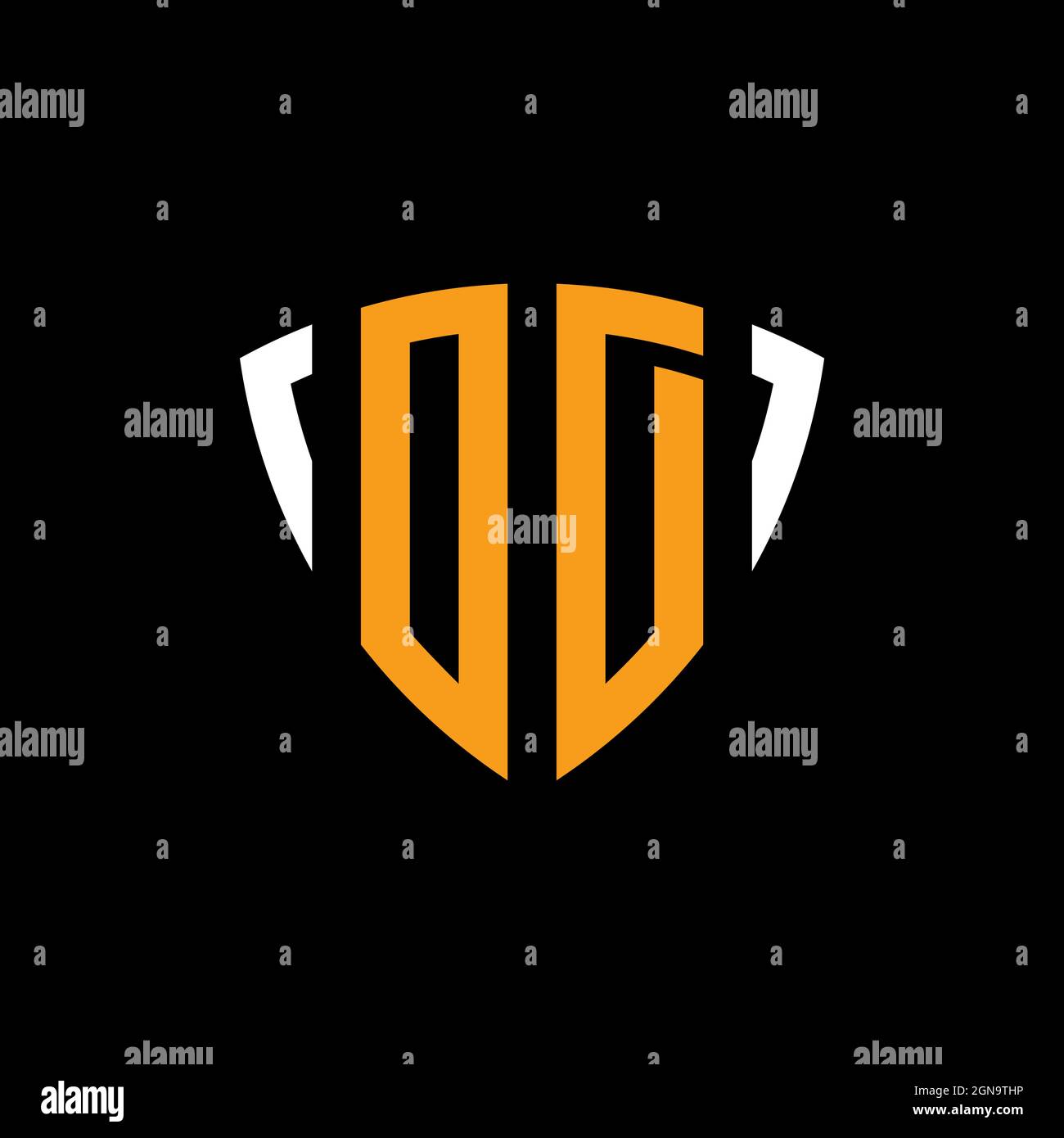 OD logo with shield white orange shape design template isolated on black background Stock Vector