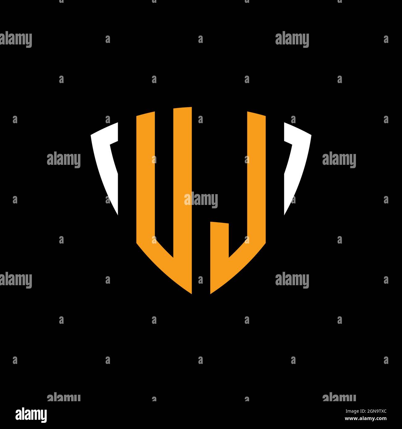 UL logo with shield white orange shape design template isolated on black background Stock Vector