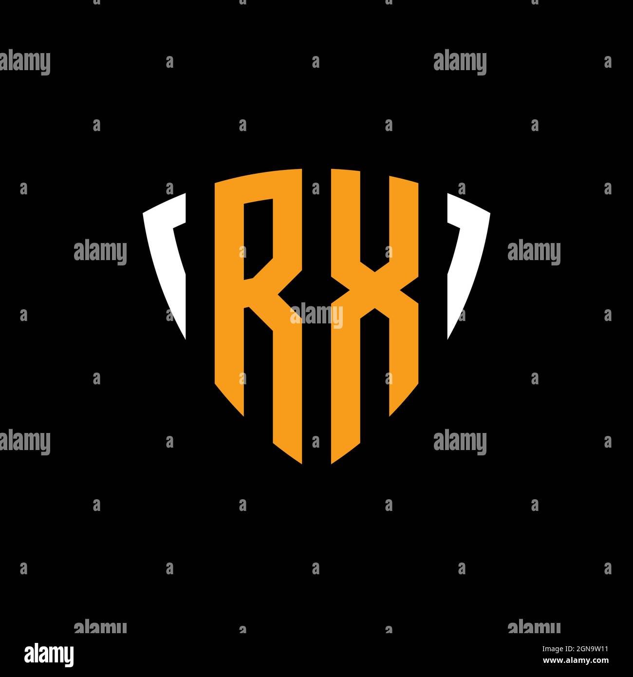 RX logo with shield white orange shape design template isolated on ...