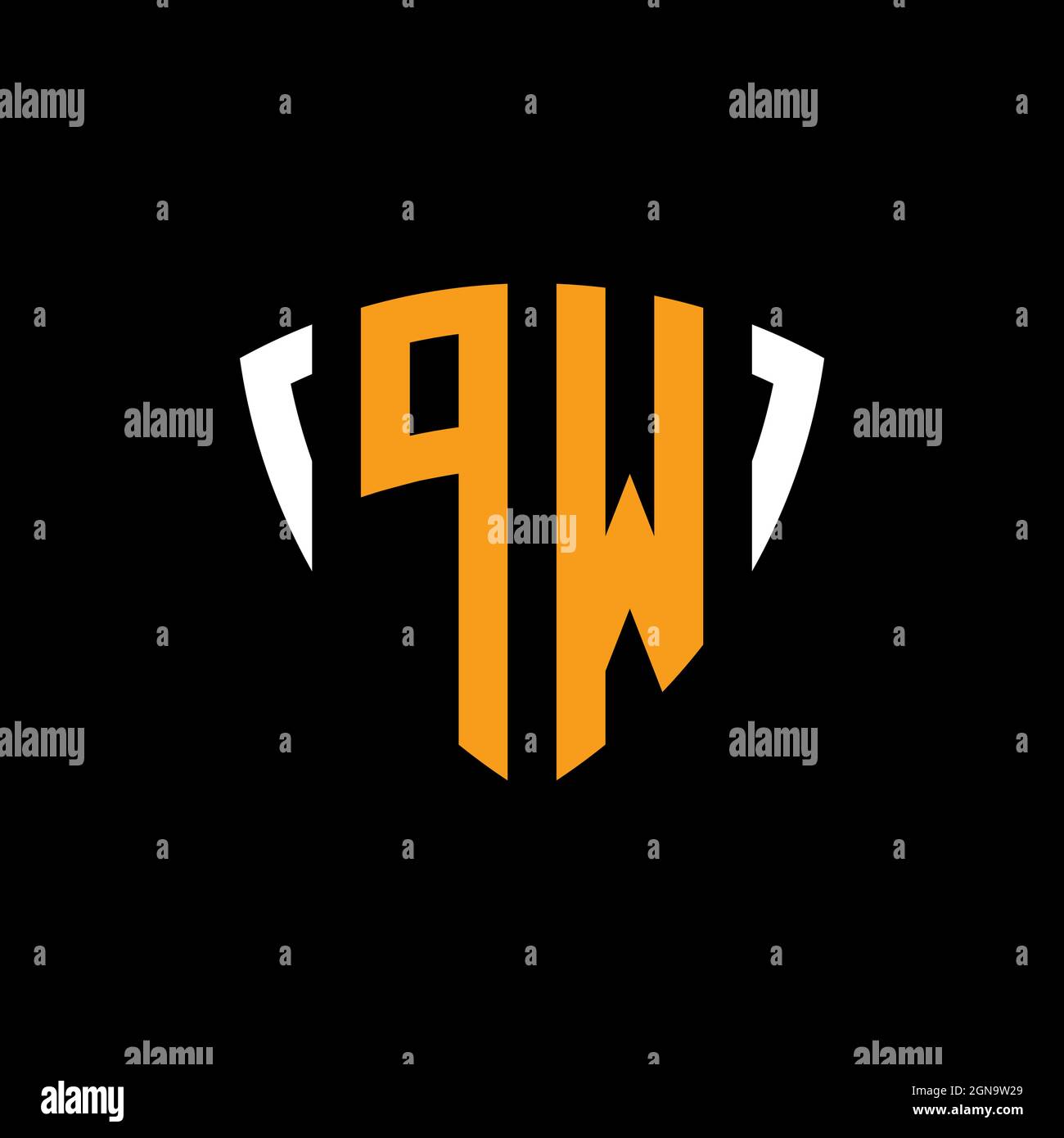 PW logo with shield white orange shape design template isolated on
