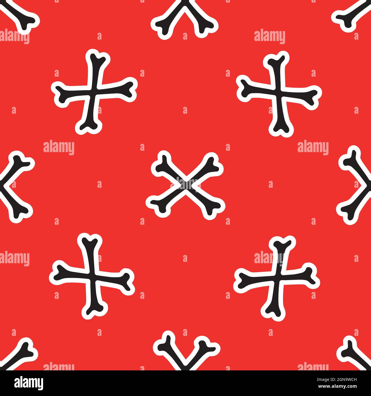 Seamless pattern with bones on a red background.  Stock Vector