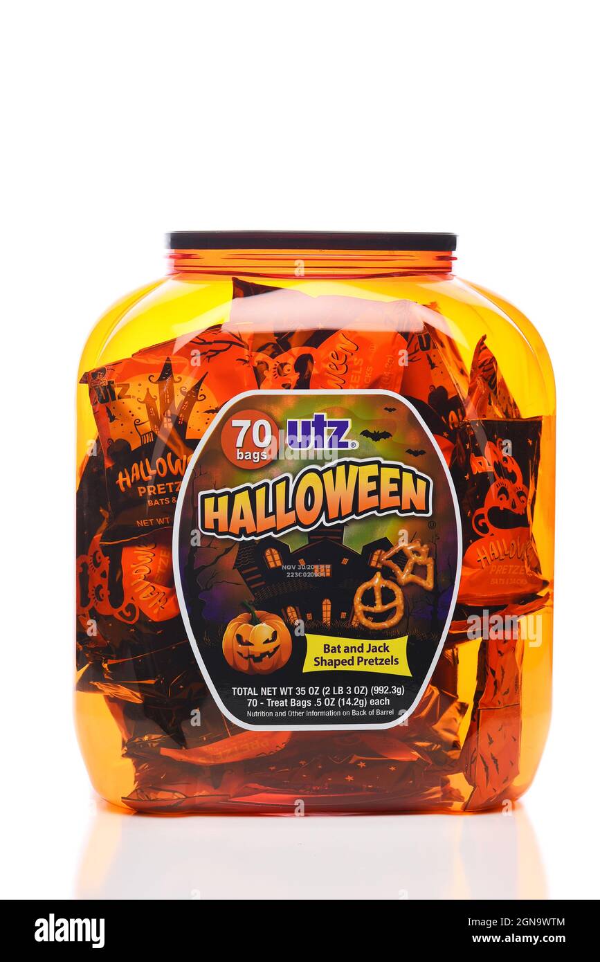 IRVINE, CALIFORNIA 23 SEPT 2021 A large container of UTZ Pretzels