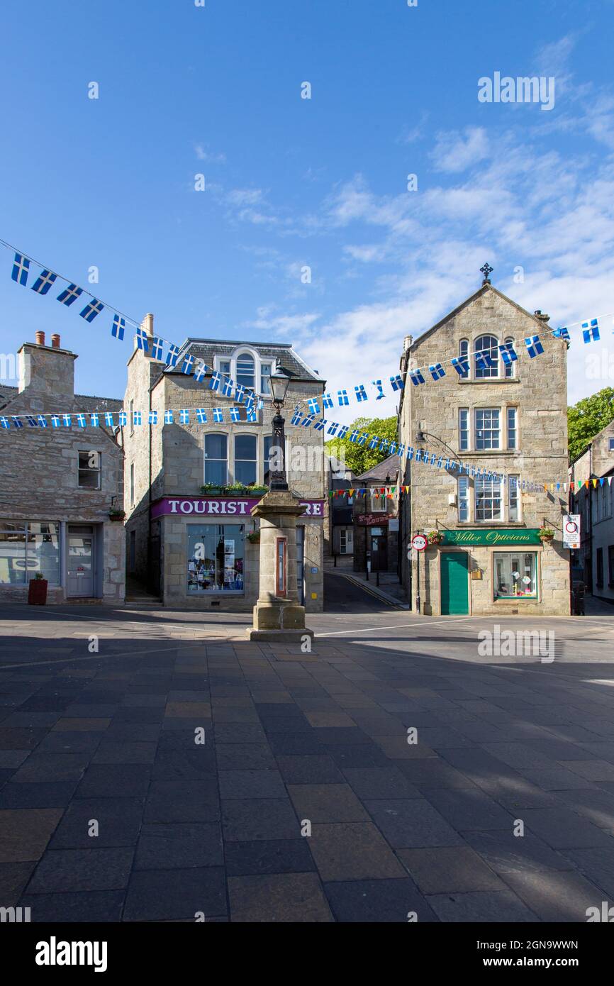 Market Cross at the junction of Mounthooly Strete and Commercial Street, Lerwick town centre, Shetland Islands, Scotland Stock Photo