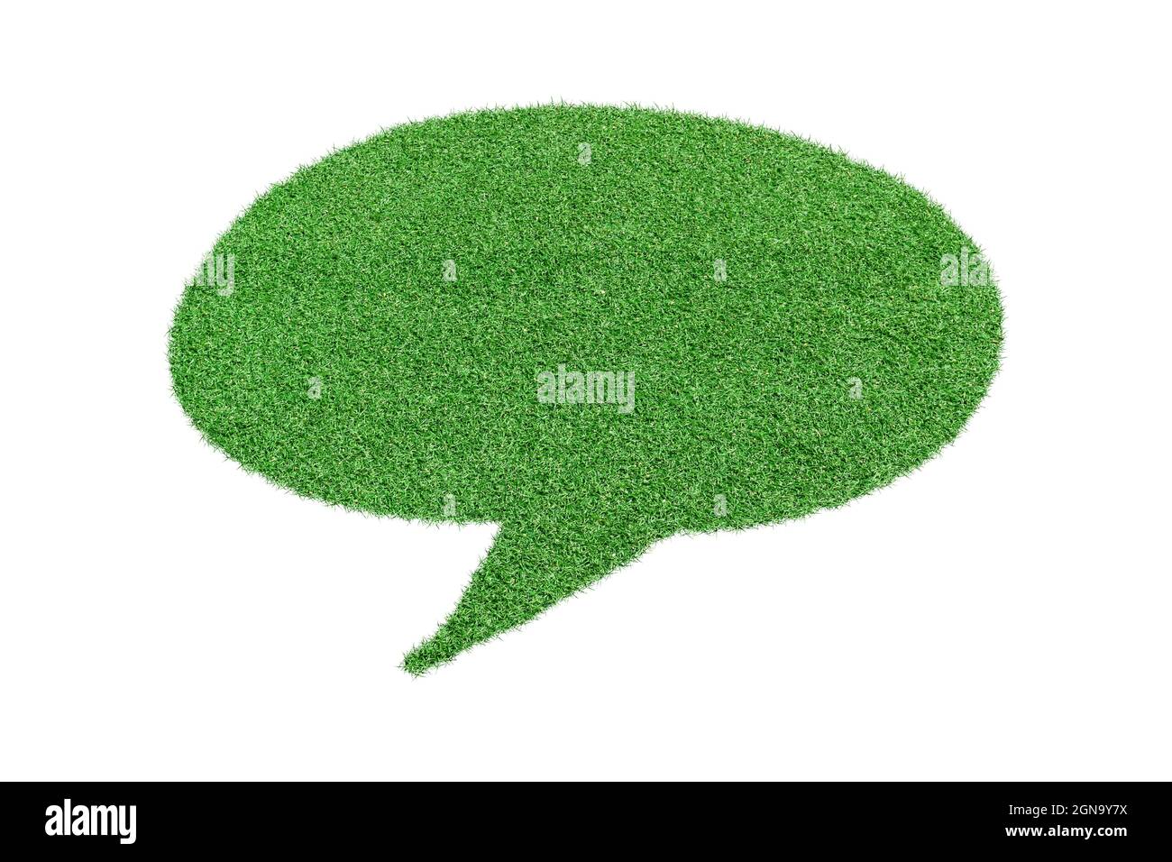 Speech Bubble made from green grass, Isolated on white background Stock Photo