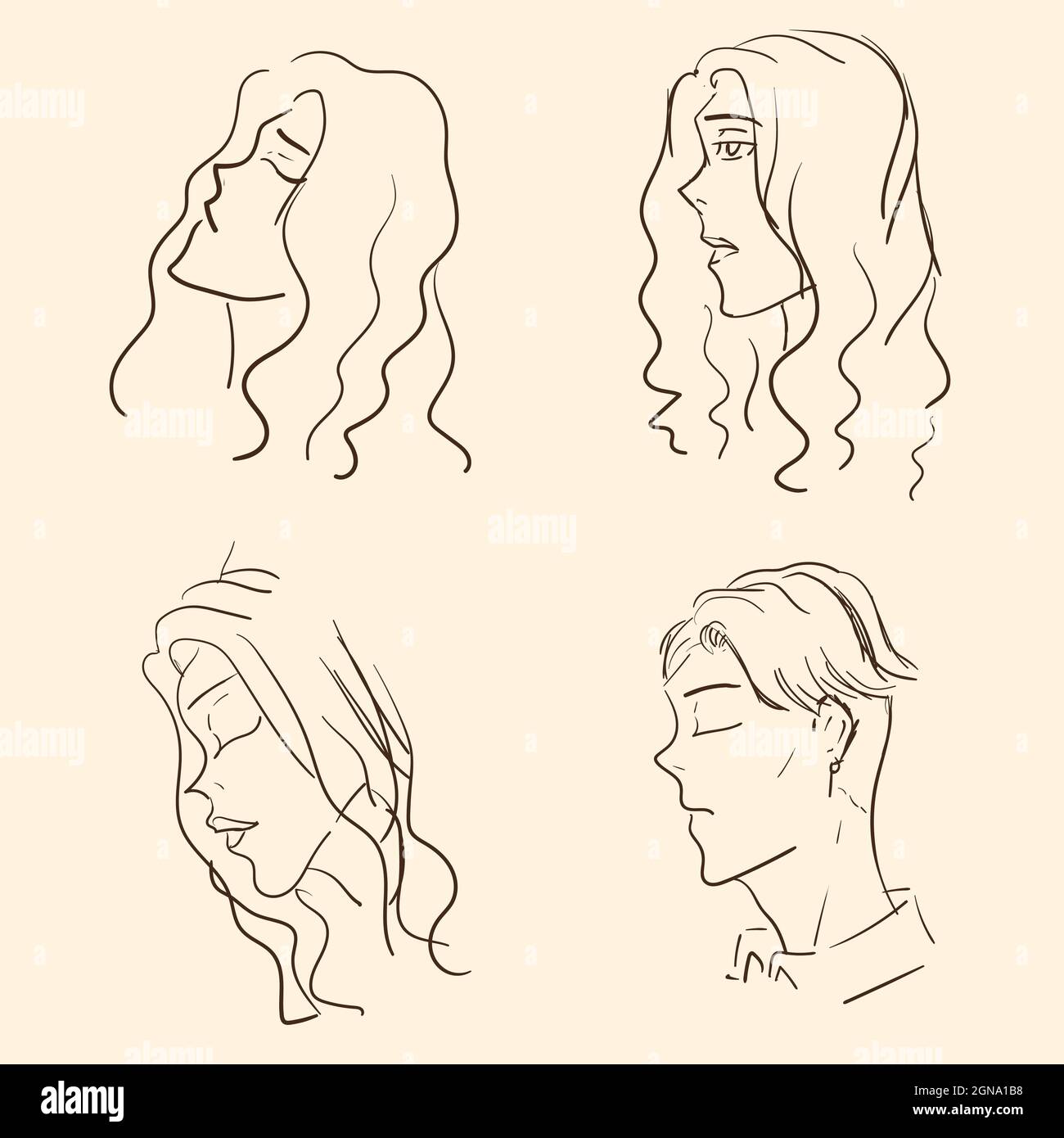 Drawing sketches of faces in profile Stock Vector