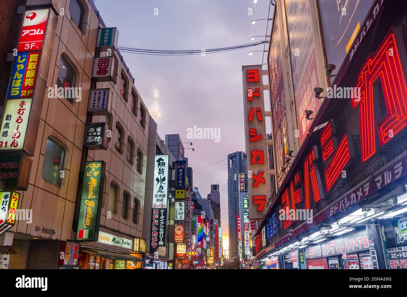 Tokyo, Neon-lit, Streets, Shinjuku, Shibuya, Japan, Neon signage, Futuristic, Urban, Nightlife Stock Photo