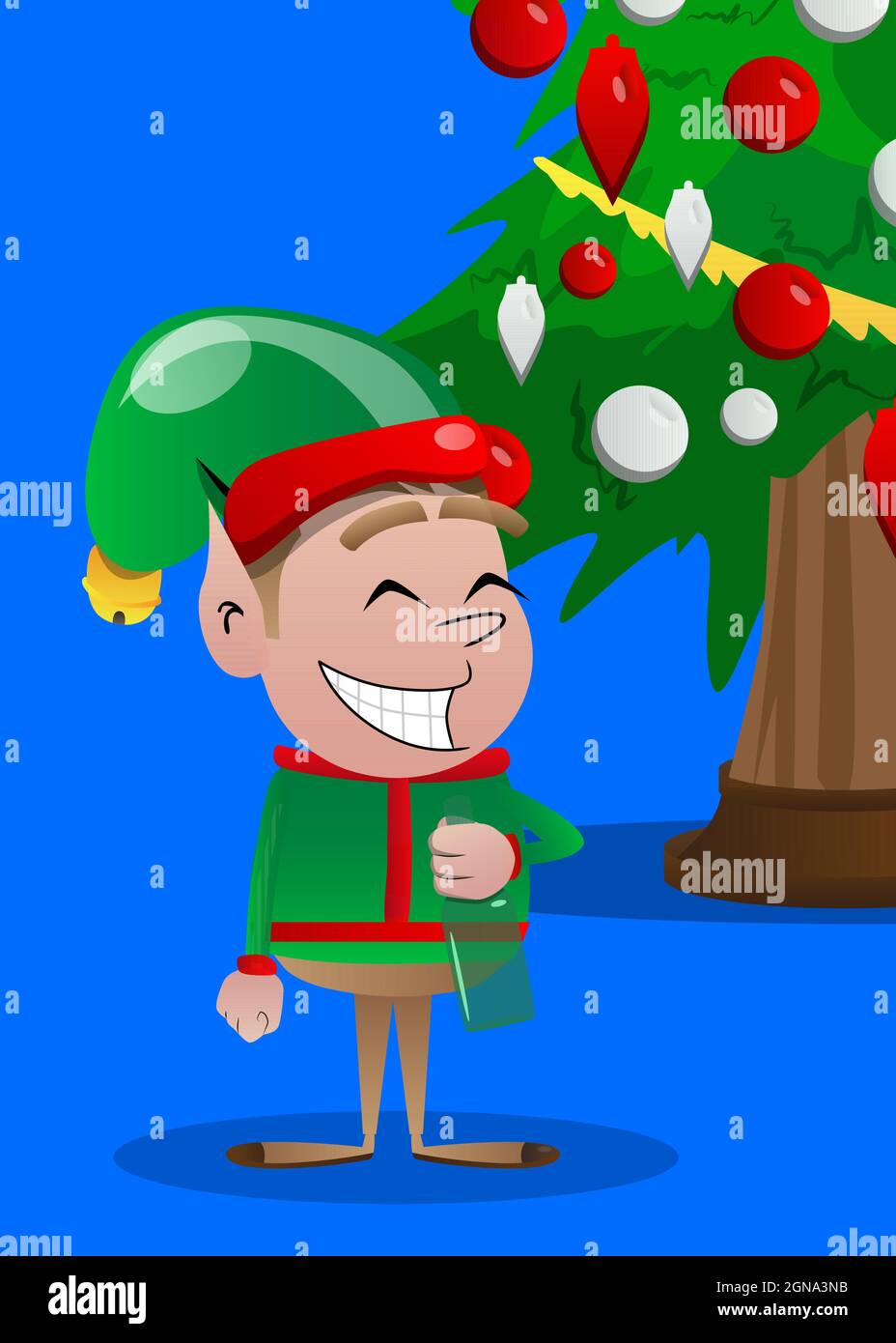 Christmas Elf Holding A Bottle Vector Cartoon Character Illustration Of Santa Clauss Little 2002