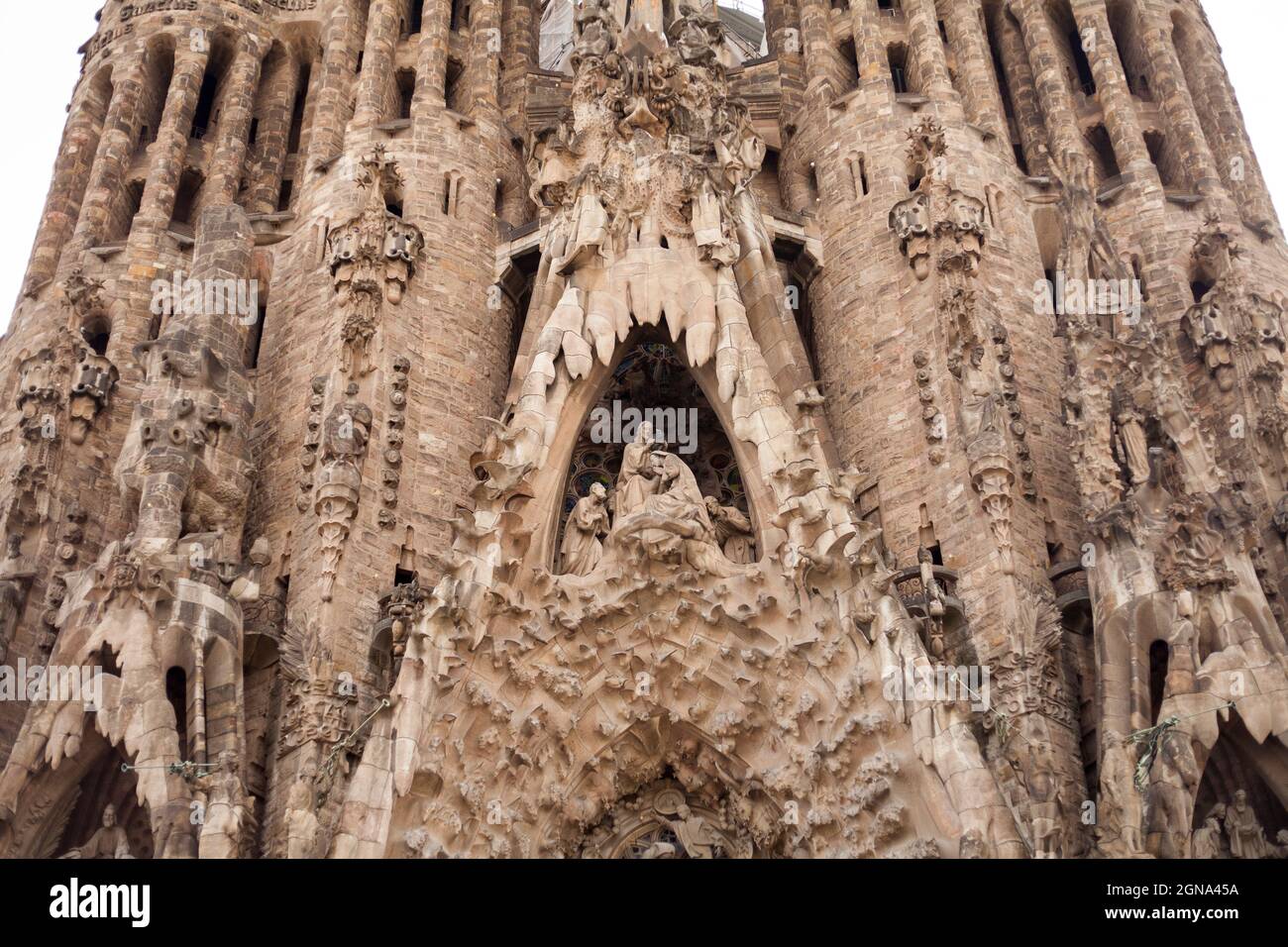 Telephoto shot of a Facade of the Sacred Family Temple Church (sagrada Familia) Stock Photo