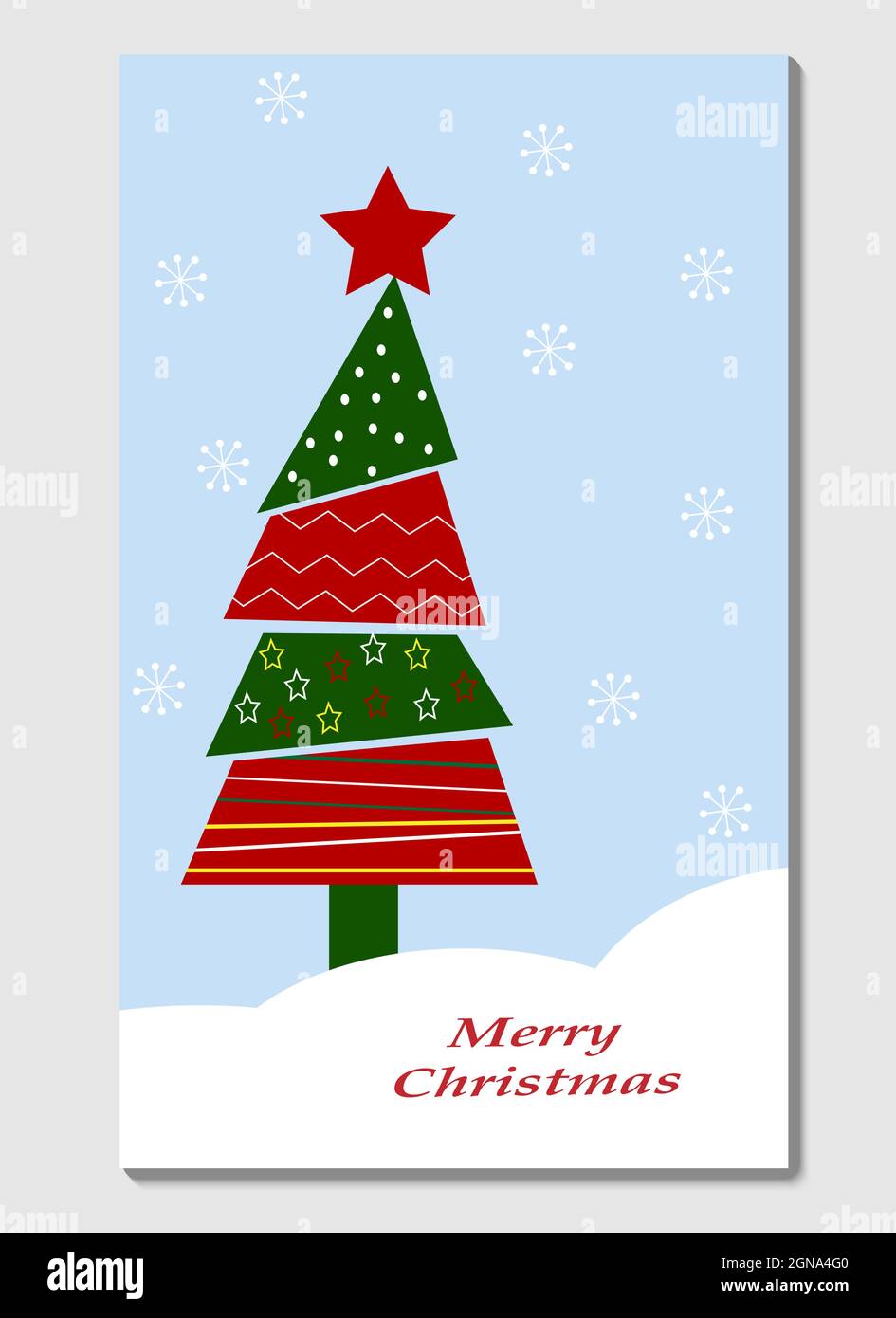 Card template with decorative Christmas tree. Vector illustration