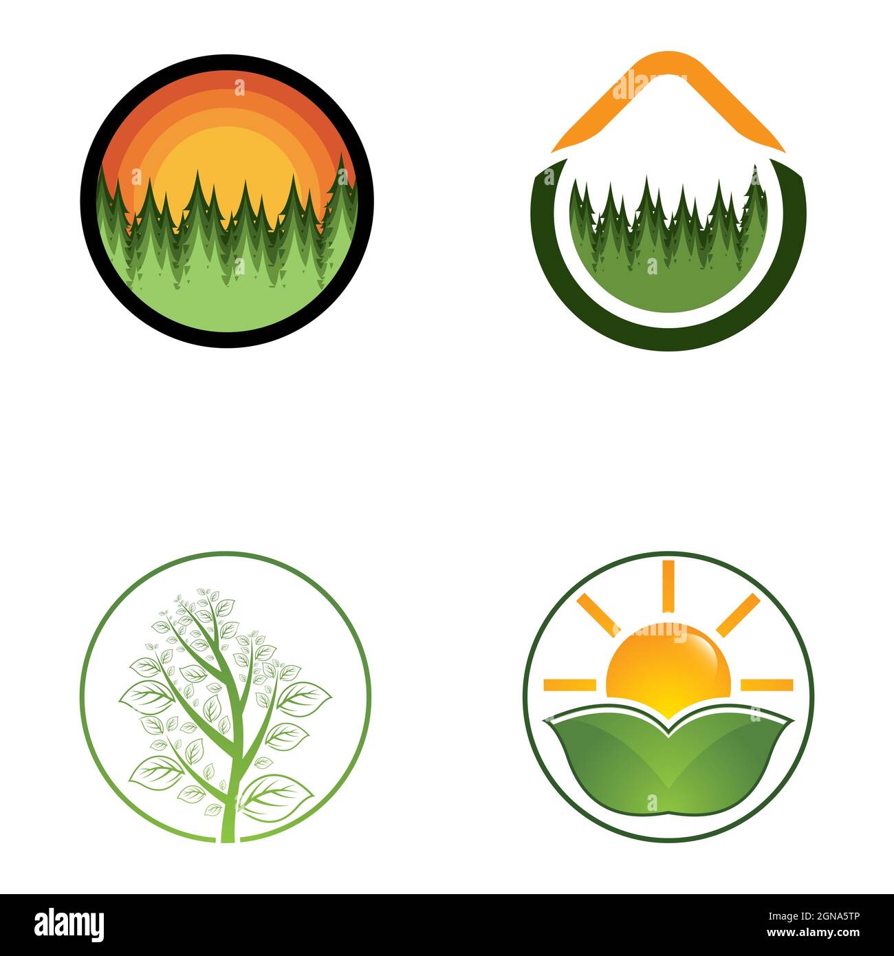 Tree leaf vector logo template icon set design Stock Photo - Alamy
