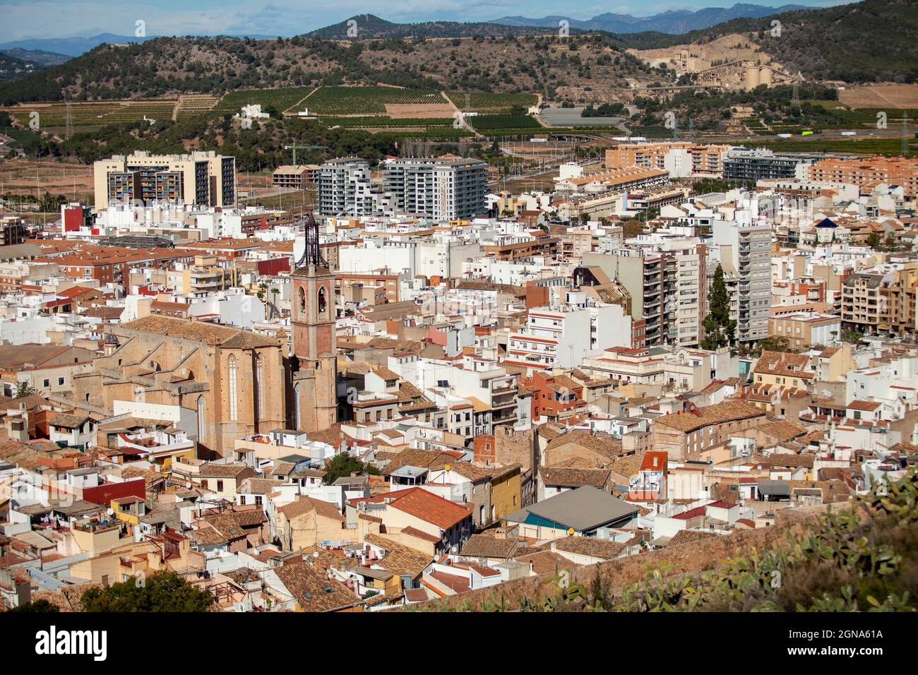 telephoto cityscape texture background of small town in spain Stock Photo