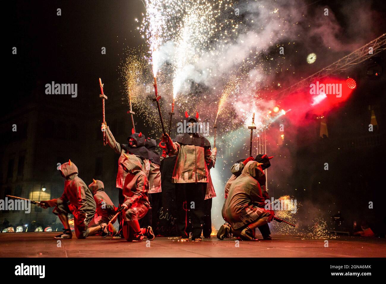 Barcelona, Spain. 23rd Sep, 2021. Correfoc performs during the festival ...