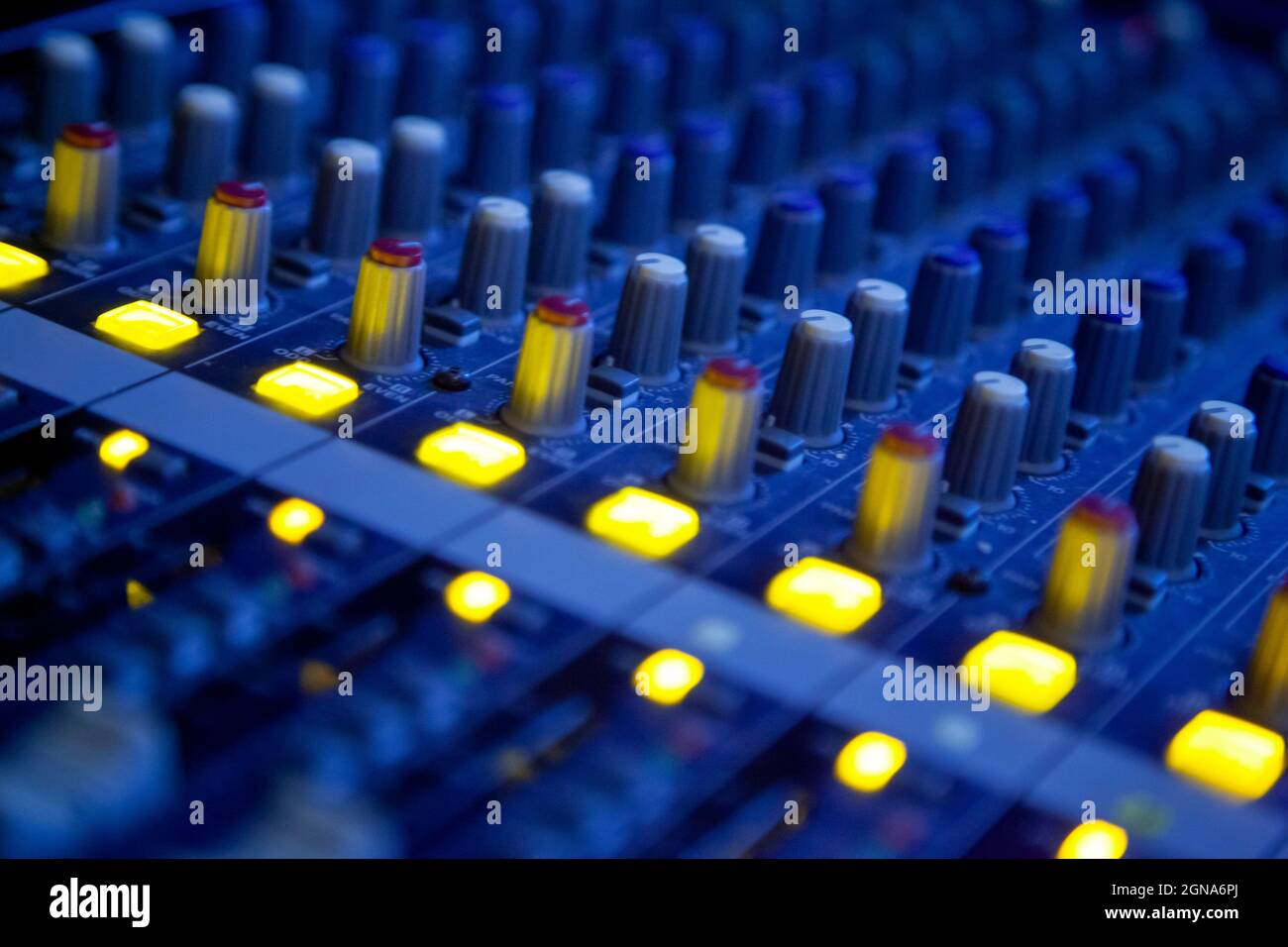 close up of audio console recording studio equalizer radio audio Stock