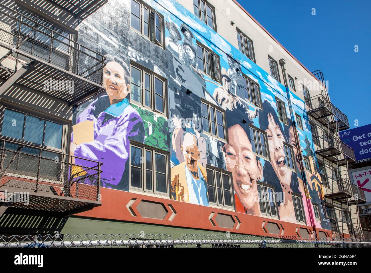 Murals on the walls of Chinatown in San Francisco, California. Stock Photo