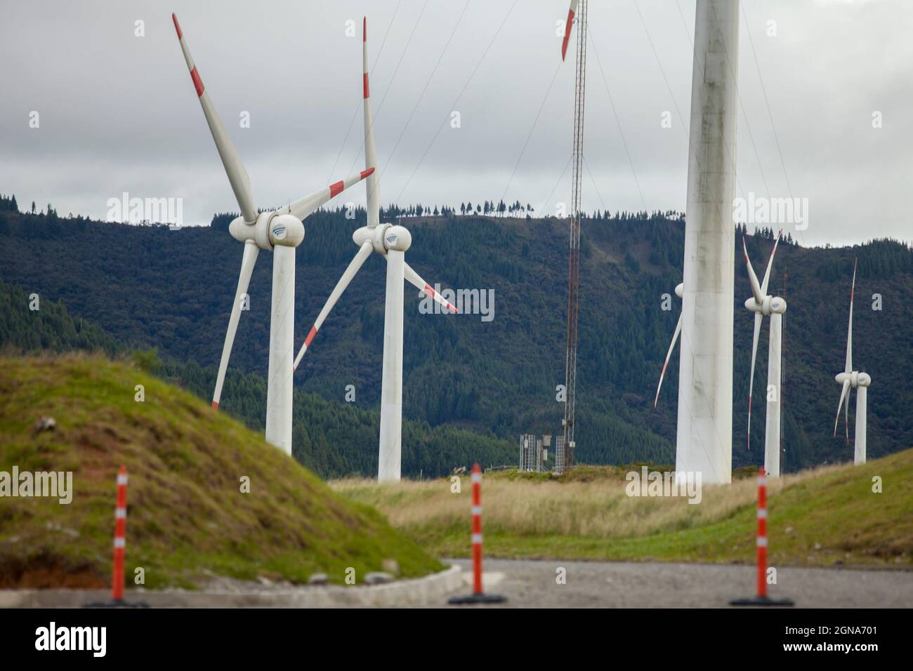 Wide photo of Modern electricity generating windmill in Loja, Ecuador