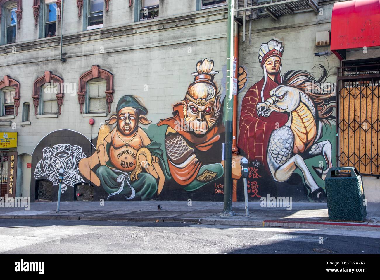 Murals on the walls of Chinatown in San Francisco, California Stock