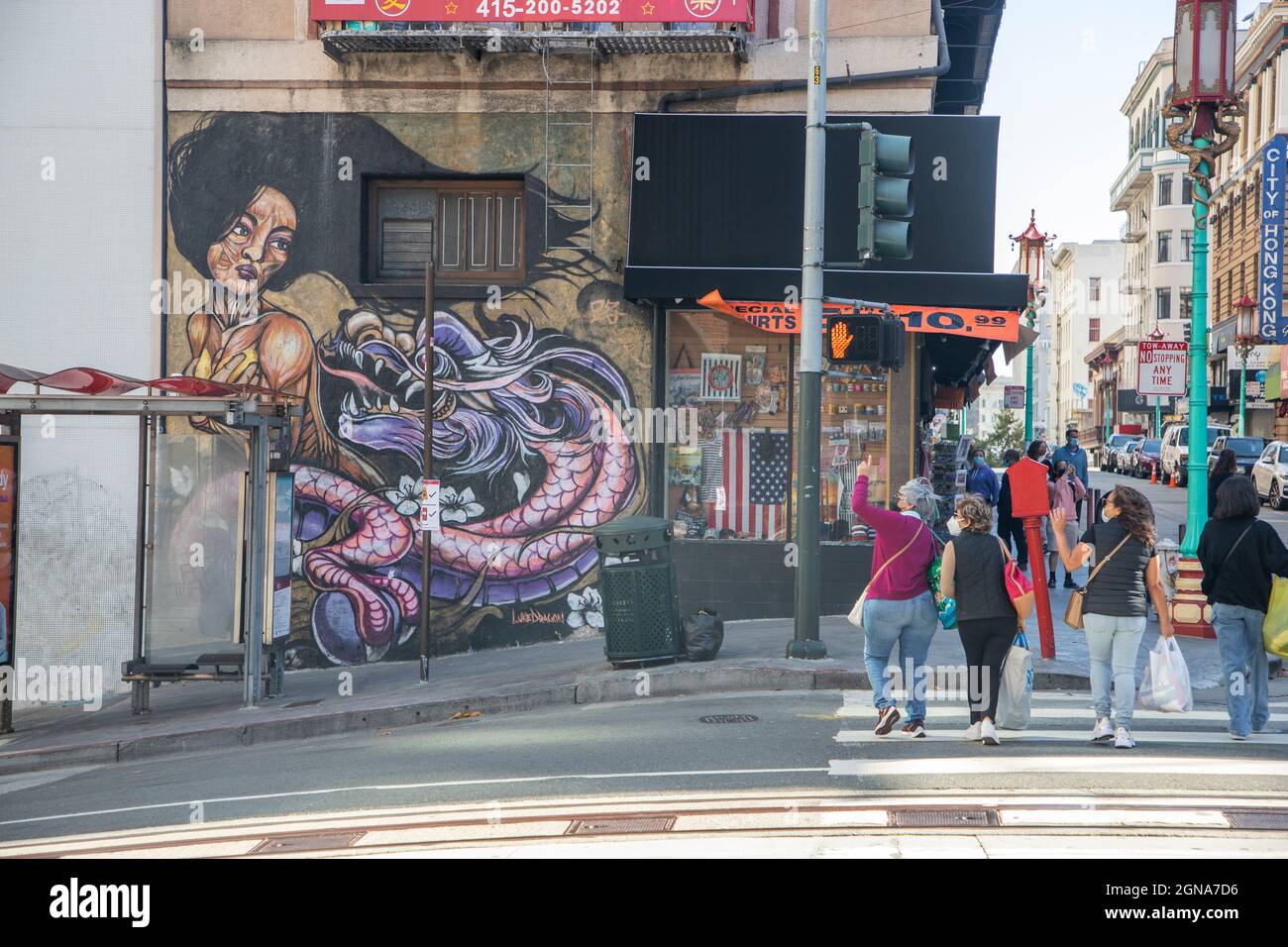 Murals on the walls of Chinatown in San Francisco, California Stock