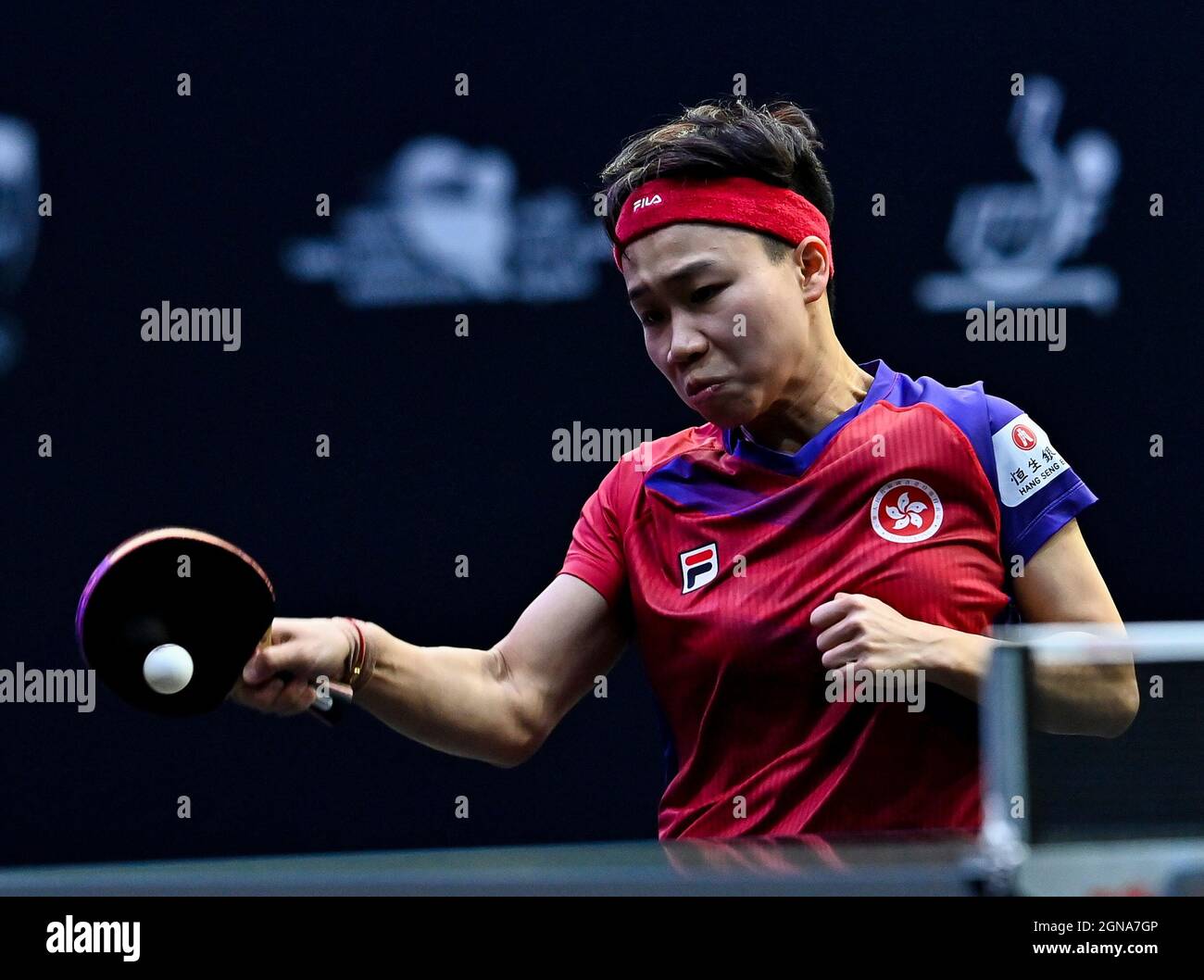 Doha. 23rd Sep, 2021. Ng Wing Nam of China's Hong Kong competes during the women's singles Round of 16 against Suthasini Sawettabut of Thailand at WTT Star Contender Doha 2021 in Doha, Qatar, on Sept. 23, 2021 Credit: Nikku/Xinhua/Alamy Live News Stock Photo