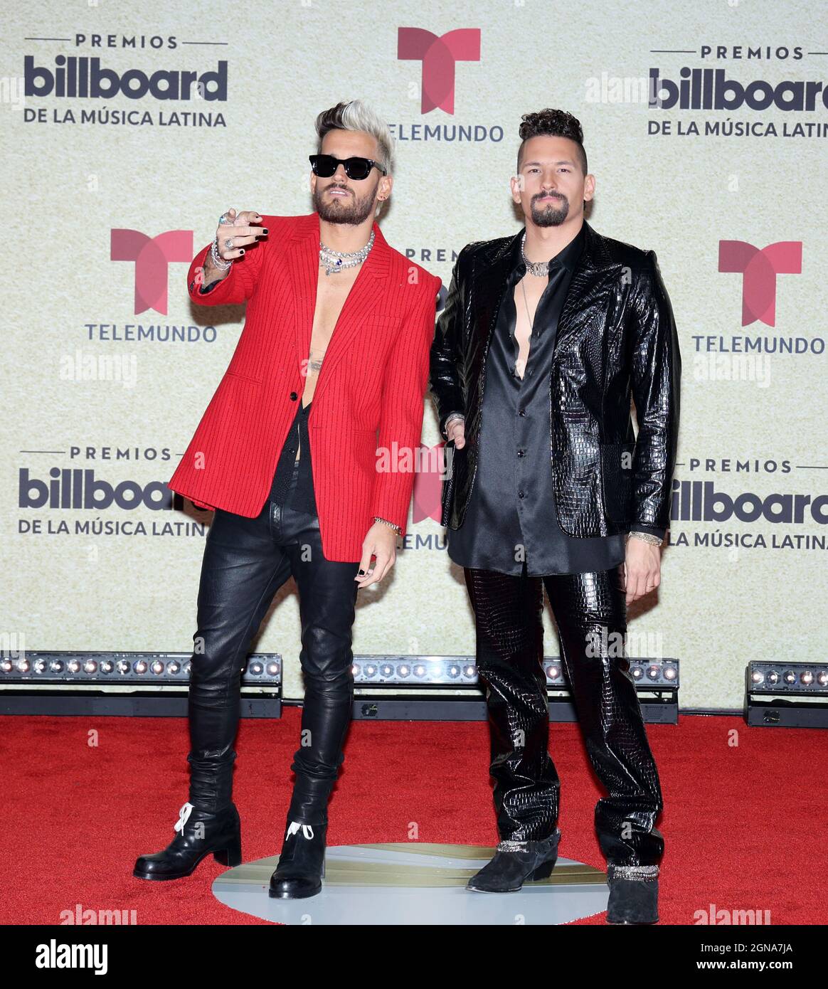 Coral Gables, United States. 23rd Sep, 2021. Mau y Ricky arrives on the red carpet at the 2021 Latin Billboard Music Awards at the University of Miami, Watsco Center, Thursday, September 23, 2021 in Coral Gables, Florida. Photo by Gary I Rothstein/UPI Credit: UPI/Alamy Live News Stock Photo