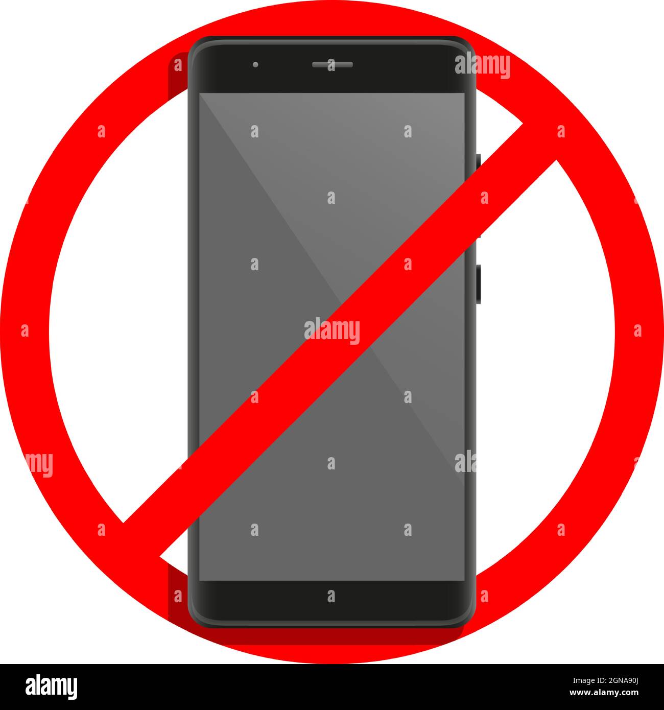 Cell telephone warning stop sign icon. Push button phone turn off