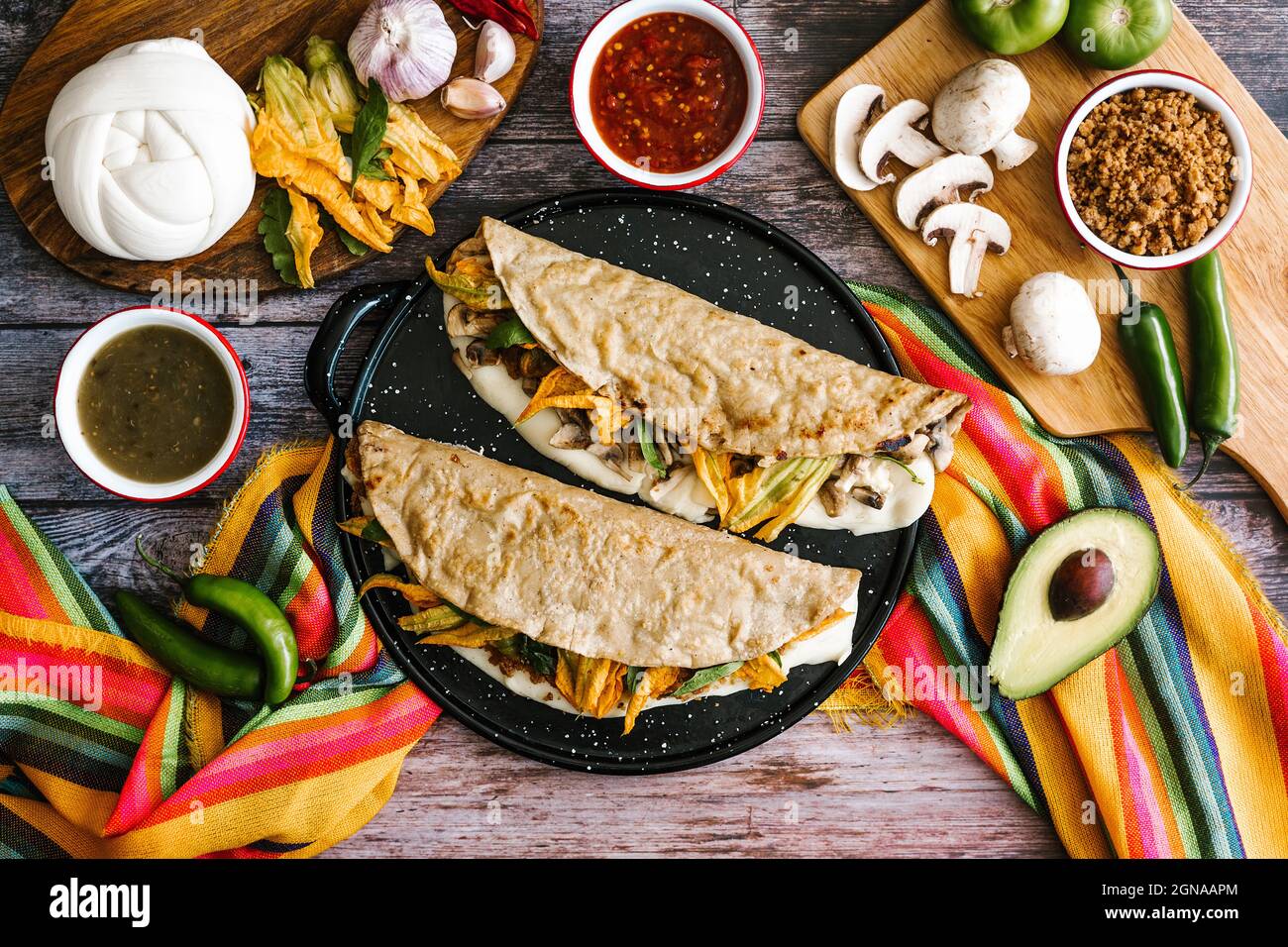 Making Quesadillas In Mexican Comal Stock Photo - Download Image