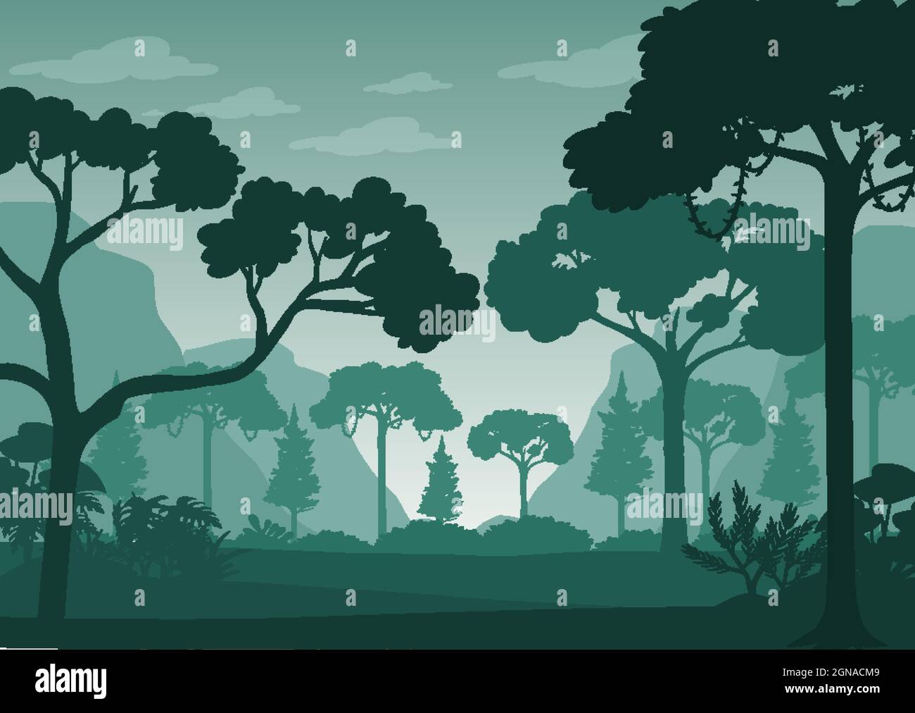 Silhouette forest landscape background illustration Stock Vector Image ...