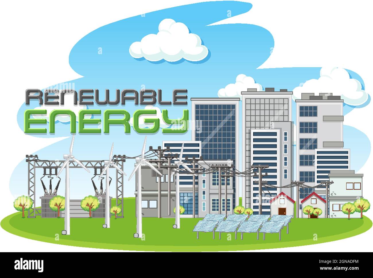 Green energy generated by wind turbine illustration Stock Vector