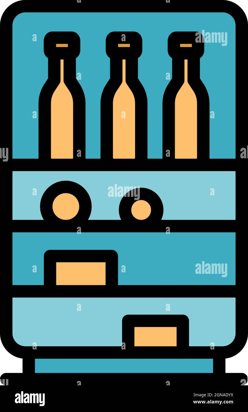 Drinks in the fridge icon. Outline drinks in the fridge vector icon color flat isolated Stock
