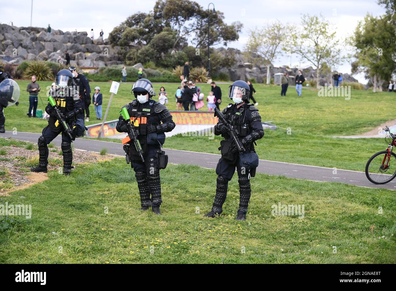 Melbourne, Australia, 24 September, 2021. Riot police deploy at ...
