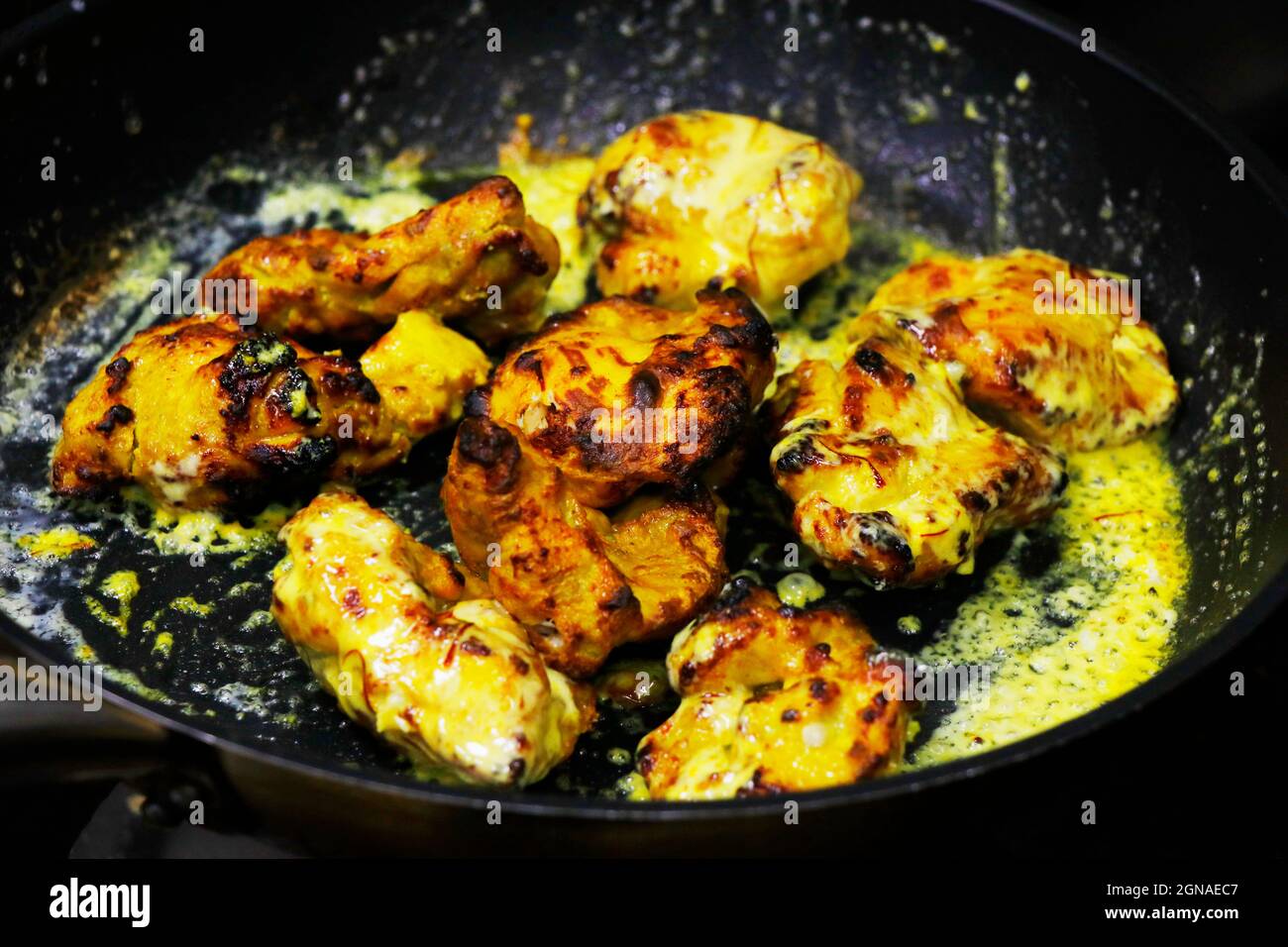 zafrani chicken tikka, saffron and yoghurt marinated spiced tandoori