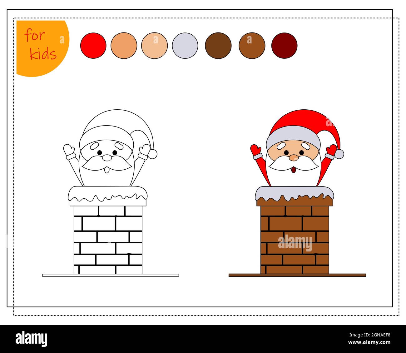 coloring book for children, Santa climbs out of the pipe. vector isolated on a white background Stock Vector