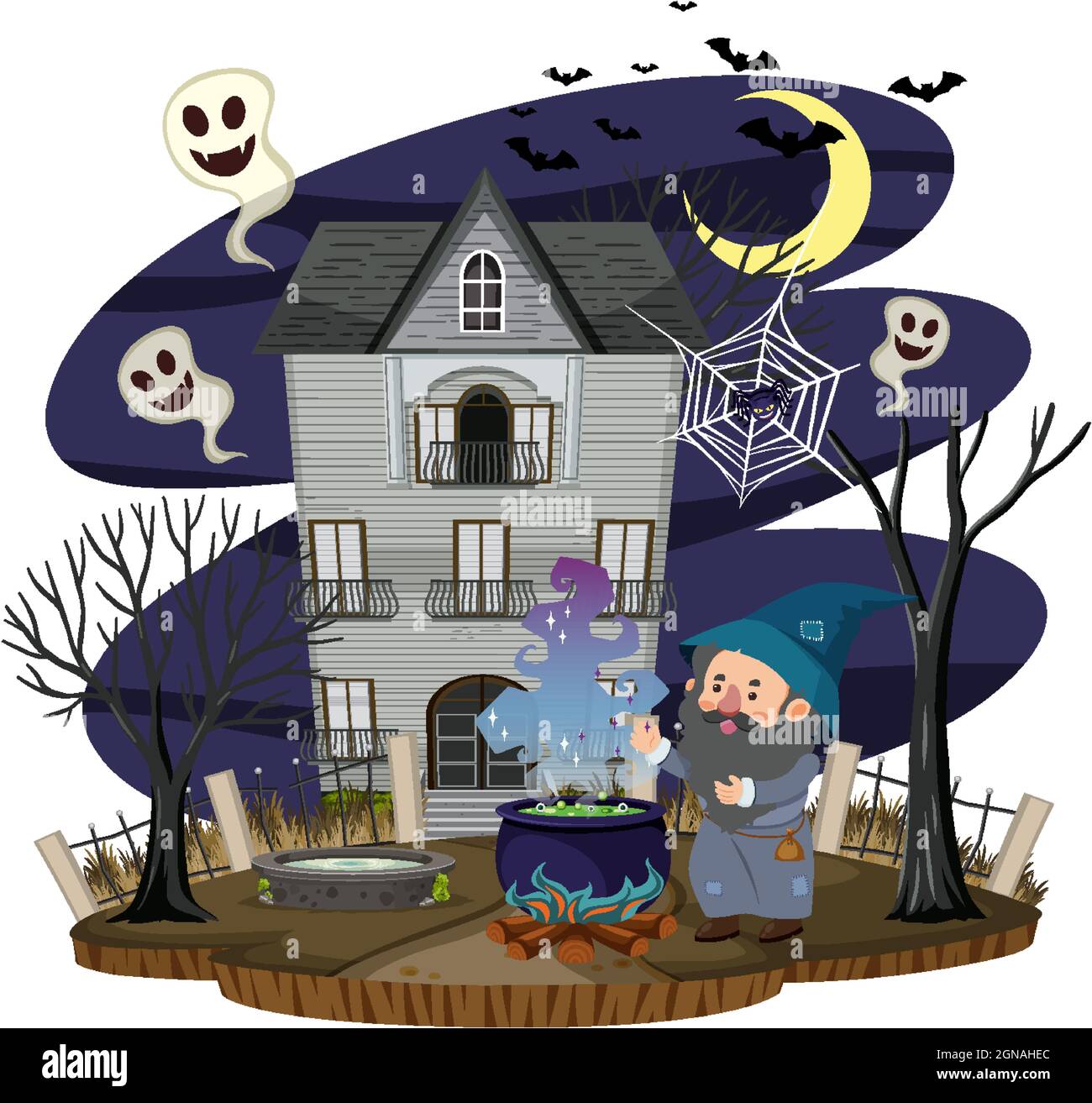 Haunted house at night scene illustration Stock Vector Image & Art - Alamy