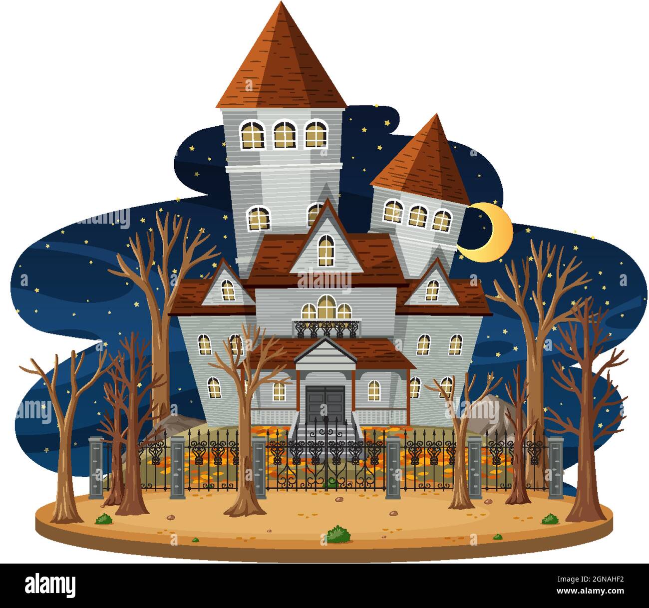Haunted house at night scene illustration Stock Vector Image & Art - Alamy