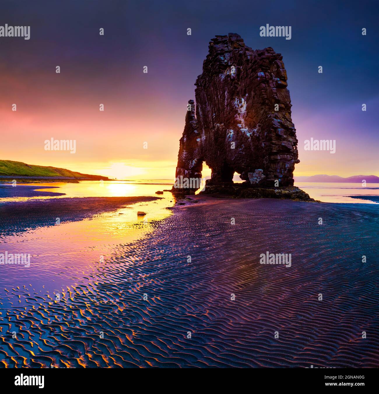 Huge basalt stack Hvitserkur on the eastern shore of the Vatnsnes ...